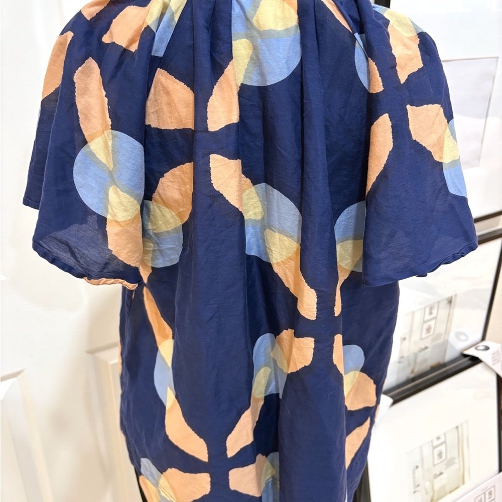 APiece Apart Blue Printed Tie-Neck Blouse Small - Picture 5 of 7
